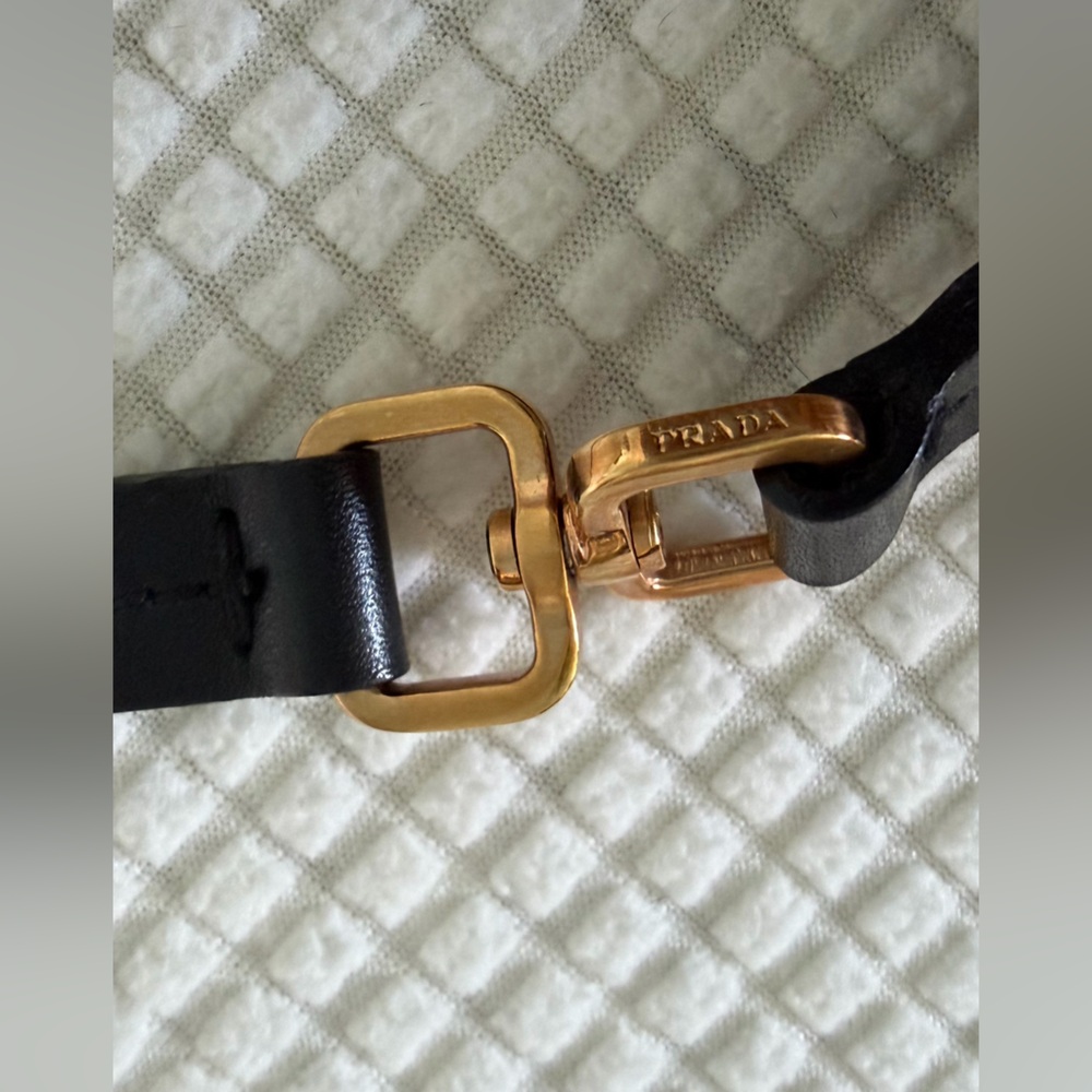 Prada Black Leather with Gold Ring and Hardware Accent Belt - Picture 9 of 9